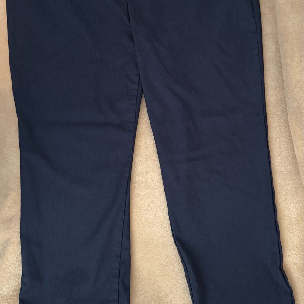 Avenue Petite Navy Blue Elastic Waist Straight Leg Trousers